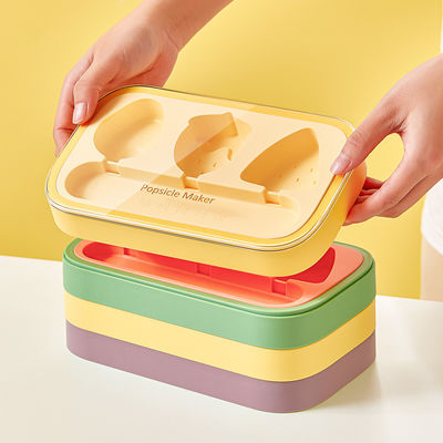 Kids Cartoon Popsicle Molds Non-Stick Flat Design Easy Release Stackable Food-Grade Silicone Ice Pop Cream Molds with Reusable Sticks